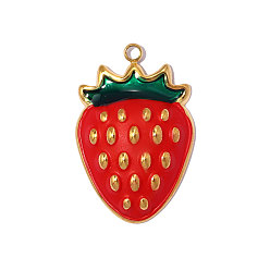 Красный 304 нержавеющей стальной эмали подвески, клубничное очарование, реальный 18 k позолоченный, ионное покрытие (ip), долговечный, красные, 23x15 мм, отверстие: 1.60 мм