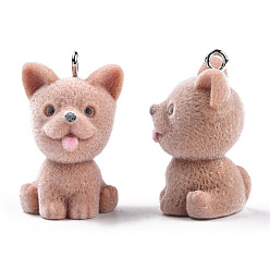 Перу Непрозрачные подвески смолы, с платиновыми тоновыми железными петлями, прелести стайной собаки, Перу, 31~33x22x21~22 мм, отверстие : 2.5 мм