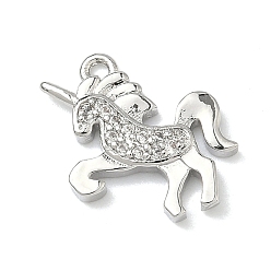Платина Латунные микро проложить кубического циркония подвески, прелести единорога, стойки покрытие, без кадмия и без свинца, платина, 12x16x2 мм, отверстие : 1.2 мм