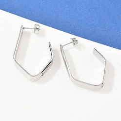 Нержавеющая Сталь Цвет 304 Серьги-гвоздики из нержавеющей стали с многоугольными головками, ручная полировка, цвет нержавеющей стали, 37x6 мм