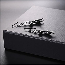 Черный Болтаться серьги сплава горный хрусталь, форма кошки, чёрные, 45 мм