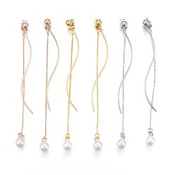 Mixed Color 304 Stainless Steel Dangle Stud Earrings, with Acrylic Pearl, Mixed Color, 80mm, Pendant: 49~70x1~6mm, Pin: 0.8mm