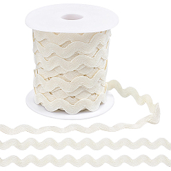 Beige 1 Roll Polyester Wave Bending Fringe Trim, Sewing Ribbon, for Curtain, Clothes Decoration, with 1Pc Plastic Spool, Beige, 3/8 inch(10mm), about 27.34 Yards(25m)/Set