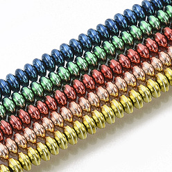 Mixed Color Electroplated Non-magnetic Synthetic Hematite Beads Strands, Rondelle, Mixed Color, 4.5x2mm, Hole: 0.9mm, about 170~173pcs, 15.55 inch(39.5cm)