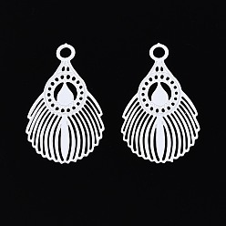 Белый 430 подвеска из нержавеющей стали, окрашенная распылением, филигранные подвески в виде павлиньих перьев, белые, 16.5x10x0.3 мм, отверстие : 1.5 мм