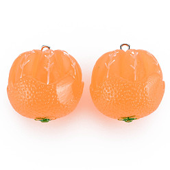 Orange Opaque Resin Pendants, with Platinum Tone Iron Loop, Orange Shape, Orange, 28x27mm, Hole: 1.8mm