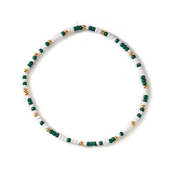 Золотой Эластичные браслеты из латуни и стеклянного бисера ко Дню Святого Патрика для женщин., круглые, золотые, 6.89 дюйм (17.5 см)