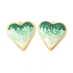 Морско-зеленый 304 нержавеющей стальной эмали подвески, сердце прелести, ионное покрытие (ip), реальный 18 k позолоченный, цвета морской волны, 31x29.5x3 мм, отверстие : 1.8 мм