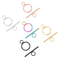 Mixed Color PVD Vacuum Plating 304 Stainless Steel Toggle Clasps, Ring, Mixed Color, Ring: 27.5x19.5x2mm, Hole: 5.5mm, Bar: 30x10x2mm, Hole: 5.5mm, 5 colors, 4sets/color, 20sets/box
