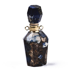 Marine Blue Assembled Synthetic Pyrite and Imperial Jasper Openable Perfume Bottle Pendants, with Brass Findings, Dyed, Marine Blue, capacity: 1ml(0.03 fl. oz), 41~42x17~18x17~18mm, Hole: 1.8mm, Capacity: 1ml(0.03 fl. oz)
