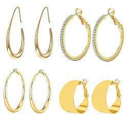 Золотой 4пары серег-капель и колец из латуни, золотые, 25 мм