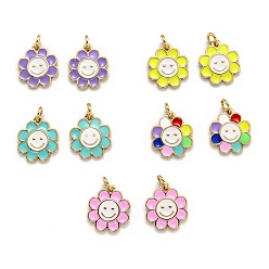 (52) Непрозрачная лаванда Латунь эмаль прелести, реальный 18 k позолоченный, долговечный, цветок, разноцветные, 14.5x13x1.5 мм, отверстие : 3 мм