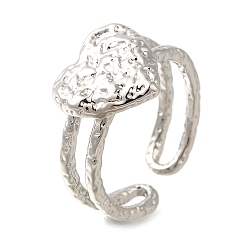 Нержавеющая Сталь Цвет Латунные кольца-манжеты для женщин, без кадмия и без свинца, сердце, цвет нержавеющей стали, 12x12.5 мм, внутренний диаметр: 17.5 мм