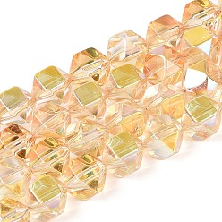Золотистый Стеклянные бусины с гальваническим покрытием , многоугольник, граненые, с половиным покрытием, золотые, 11~12x10.5~11x9 мм, отверстие : 0.9~1 мм, около 59~60 шт / нитка, 26.38~26.77'' (67~68 см)