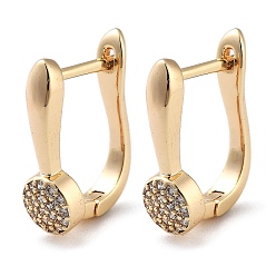 Золотой Женские серьги-кольца из латуни с микропаве и прозрачными циркониями, плоско-круглые, золотые, 16x5.5