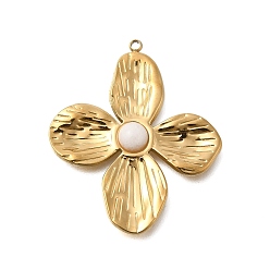 Настоящее золото 18K Вакуумное покрытие pvd 201 подвески из нержавеющей стали, с белыми нефритовые четки, цветок, реальный 18 k позолоченный, 35x30x4 мм, отверстие : 1.2 мм