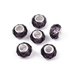 Фиолетовый Прозрачное стекло европейские шарики, бусины с большим отверстием, с медными сердечниками, граненые, рондель, фиолетовые, 13.5~14x9~9.5 мм, отверстие : 5 мм