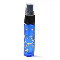 Royal Blue Glass Spray Bottles, Fine Mist Atomizer, with Plastic Dust Cap & Refillable Bottle, with Fortune Cat Pattern & Chinese Character, Royal Blue, 2x9.6cm, Hole: 9.5mm, Capacity: 10ml(0.34fl. oz)