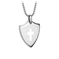 Color de Acero Inoxidable 304 Collares con colgante en forma de escudo bíblico de acero inoxidable para hombre, color acero inoxidable, 23.62 pulgada (60 cm)