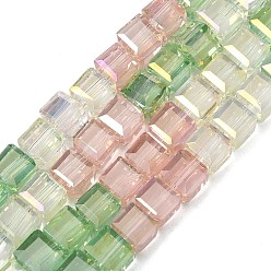 (52) Непрозрачная лаванда Гальванизируйте прозрачное стекло бисер нитей, кубические, с покрытием AB цвета, граненые, разноцветные, 5.5~6x5.5~6x5.5~6 мм, отверстие : 1.2 мм, около 62~63 шт / нитка, 13.39'' (34 см)