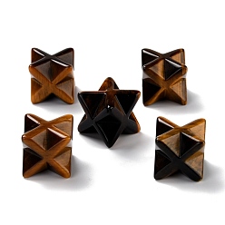 Тигровый глаз Натуральная скульптура тигрового глаза, целебный кристалл, звездный орнамент Меркаба, украшение домашнего офиса, 20x20x20 мм