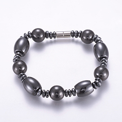 Hematite Magnetic Synthetic Hematite Beaded Bracelets, with Magnetic Clasps, 8-1/4 inch(210mm)