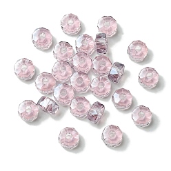 Pink Прозрачный Electroplate стеклянные бусины, бусины с большим отверстием, гальваническое покрытие, плоско-круглые, розовые, 9.5x6 мм, отверстие : 3 мм