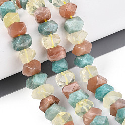 Смешанные камни Нити из бусин из натурального лимонного кварца, амазонита и солнечного камня в форме цветка., граненые, рондель, с карточной бумагой, 7.5~16x7.5~16x5~9.5 мм, отверстие : 0.8~1 мм, около 25~27 шт / нитка, 7.28~7.68 дюйм (18.5~19.5 см), 1 прядь / комплект