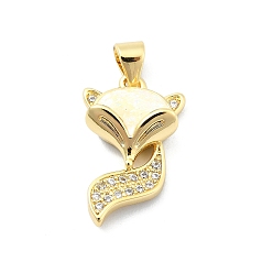 Настоящее золото 18K Латунные микропаве прозрачные подвески с фианитом, без кадмия и без свинца, с синтетическим опалом, лиса, реальный 18 k позолоченный, 20.5x12.5x6.5 мм, отверстие : 3.5x3 мм