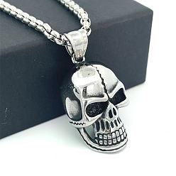 Нержавеющая Сталь Цвет 304 Кулоны-подвески в виде готического черепа из нержавеющей стали для мужчин, не тускнеет, цвет нержавеющей стали, 23.62 дюйм (60 см)