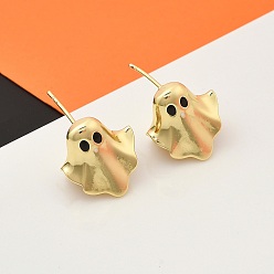 Черный Серьги-гвоздики из латуни в виде призрака, без кадмия и без свинца, стойки покрытие, с эмалью, реальный 18 k позолоченный, чёрные, 0.65x0.63 дюйм (1.65x1.6 см)