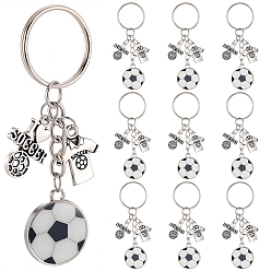 Античный Серебристый & Платиновый 20шт. сплав эмалированный футбольный брелок, с железным кольцом, старинное серебро и платина, 76 мм