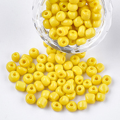 Yellow Glass Seed Beads, Opaque Colours, Round, Yellow, 5~6x3~5mm, Hole: 1.2~2mm, about 2500pcs/bag