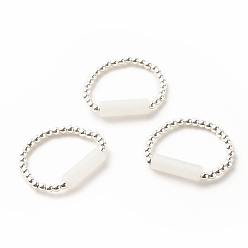 White Jade Natural White Jade Column Beaded Finger Ring with Synthetic Hematite, Gemstone Jewelry for Women, Platinum, Inner Diameter: 16~19mm
