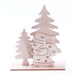BurlyWood Undyed Platane Wood Home Display Decorations, Christmas Tree with Santa Claus, BurlyWood, 115x42.5x132mm, 4pcs/set
