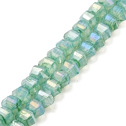 Medium Sea Green Imitation Jade Glass Beads Strands, Faceted, AB Color Plated, Rondelle, Medium Sea Green, 5x4.5mm, Hole: 1.2mm, about 70pcs/strand, 12.80''(32.5cm)