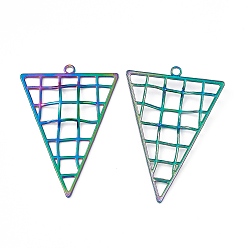 Rainbow Color Ion Plating(IP) 304 Stainless Steel Big Pendants, Hollow, Triangle Charm, Rainbow Color, 50.5x35x2.5mm, Hole: 2.4mm