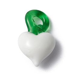 Белый Подвески лэмпворк ручной работы, сердце, белые, 21~22x12~14x7~8 мм, отверстие : 2.5~5 мм