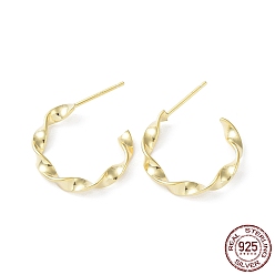 Real 18K Gold Plated 925 Sterling Silver Stud Earrings, Half Hoop Earring, Twisted Round Ring, Real 18K Gold Plated, 26x20x3mm