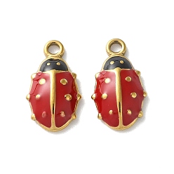 Красный 304 из нержавеющей стали шармы эмали, ионное покрытие (ip), очарование божьей коровки, золотые, красные, 12.5x7.5x2.5 мм, отверстие : 1.2 мм