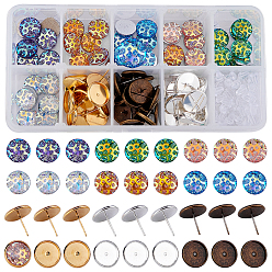 Mixed Color DIY Earring Making, with Mermaid Fish Scale Pattern & Druzy Resin Cabochons, Brass Stud Earring Settings and Clear Plastic Ear Nuts, Mixed Color