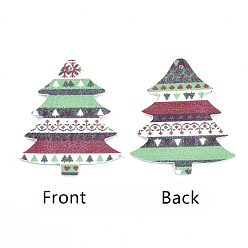 Coloré Gros pendentifs en cuir pu, le thème de Noël, arbre de Noël, colorées, 55x47x1.5mm, Trou: 1.4mm