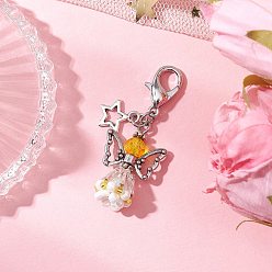 Желтый Подвесные украшения из стеклянных бусин и сплава в виде ангела, подвески с застежкой-клешней в виде лобстера для украшений сумок, старинное серебро и платина, желтые, 45 мм