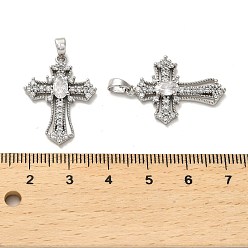 Platinum Brass Micro Pave Cubic Zirconia Pendants, Long-Lasting Plated, Cross, Platinum, 26x19x4mm, Hole: 4.5x2.7mm
