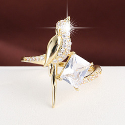 Golden Brass Micro Pave Cubic Zirconia Finger Rings for Women, Bird, Golden, US Size 7(17.3mm)