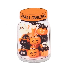 Dark Orange Printed Silicone Beads, Focal Beads, Halloween Jar with Pumpkin & Ghost & Witch, Dark Orange, 29.5x18x7mm, Hole: 2mm