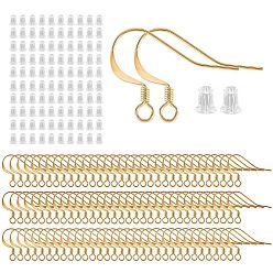Golden 300Pcs Brass Earring Hooks, with Loop, Long-Lasting Plated, with Silicone Ear Nuts, Golden, Brass Earring Hooks: 21 Gauge, 100pcs/box