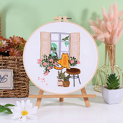Pink Flower DIY Embroidery Kits, Including Printed Fabric, Embroidery Thread & Needles, Embroidery Hoop, Pink, 200mm