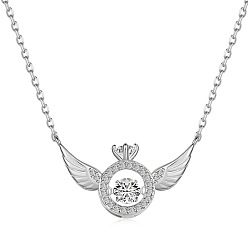 Real Platinum Plated 925 Sterling Silver Pendant Necklaces, Micro Pave Clear Cubic Zirconia, Wings, Real Platinum Plated, 15.83 inch(40.2cm)