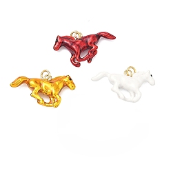 (52) Непрозрачная лаванда Латунные подвески, лошади прелести, с эмалью, без кадмия и без свинца, стойки покрытие, долговечный, с целью перехода в кольце, реальный 18 k позолоченный, разноцветные, 16.5x29x6 мм, отверстие : 3.3 мм